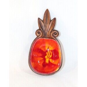 Pineapple Decor Wooden Treasure Craft 1962 Trinket Dish Embossed Glass Jar & Lid